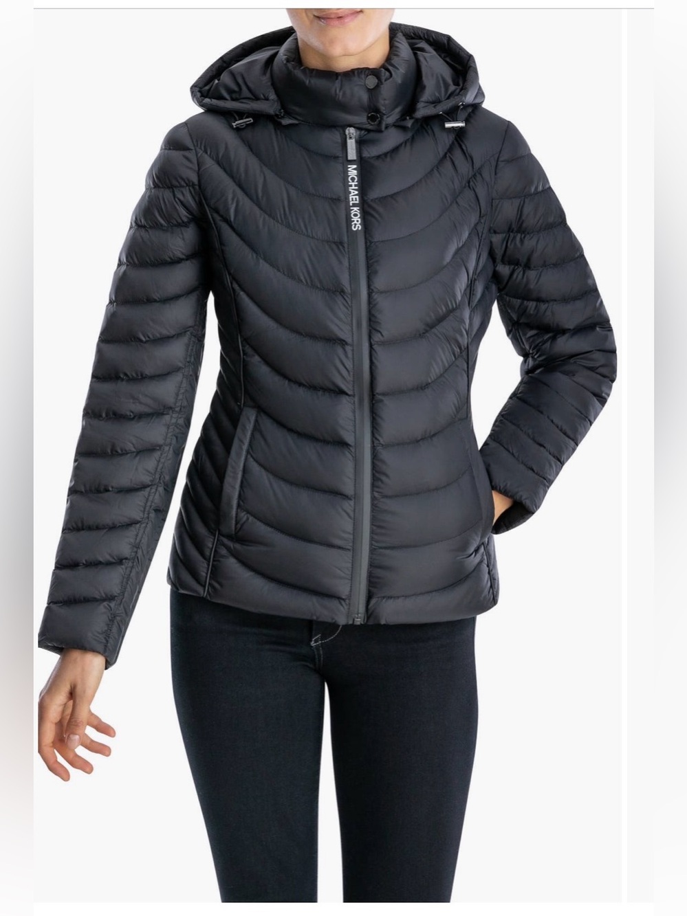 Michael Kors Black Quilted Packable Hooded Puffer Jacket S